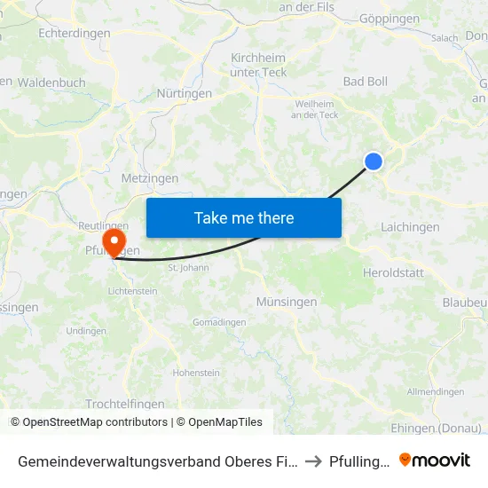 Gemeindeverwaltungsverband Oberes Filstal to Pfullingen map