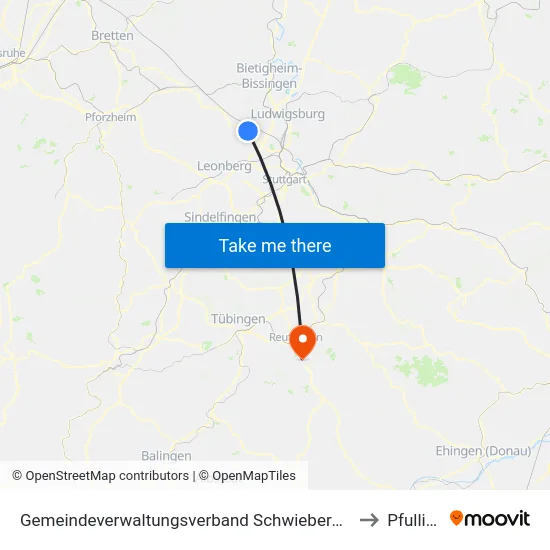 Gemeindeverwaltungsverband Schwieberdingen-Hemmingen to Pfullingen map