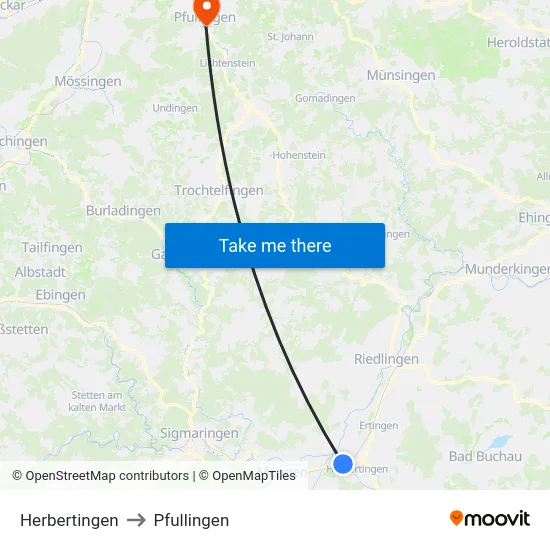 Herbertingen to Pfullingen map