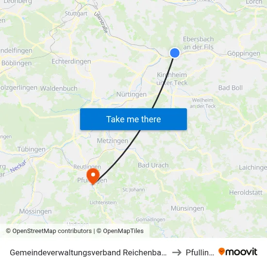 Gemeindeverwaltungsverband Reichenbach An Der Fils to Pfullingen map