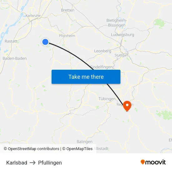Karlsbad to Pfullingen map
