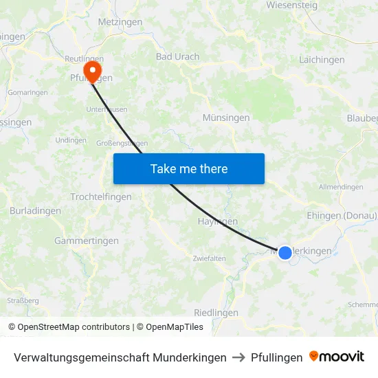 Verwaltungsgemeinschaft Munderkingen to Pfullingen map