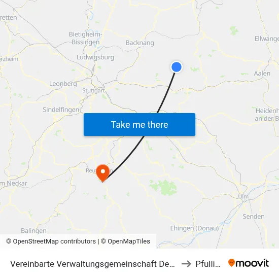 Vereinbarte Verwaltungsgemeinschaft Der Stadt Welzheim to Pfullingen map