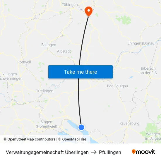 Verwaltungsgemeinschaft Überlingen to Pfullingen map