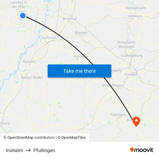 Insheim to Pfullingen map