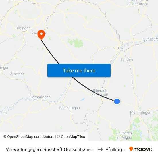 Verwaltungsgemeinschaft Ochsenhausen to Pfullingen map