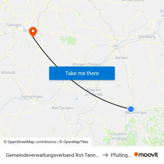 Gemeindeverwaltungsverband Rot-Tannheim to Pfullingen map