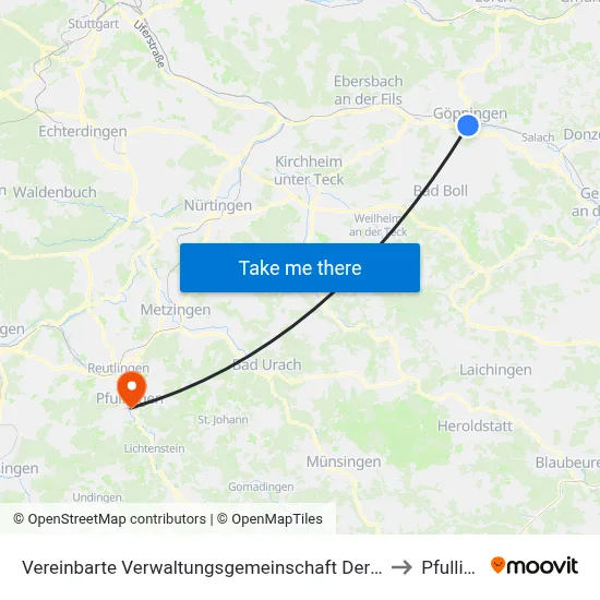 Vereinbarte Verwaltungsgemeinschaft Der Stadt Göppingen to Pfullingen map