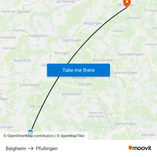 Balgheim to Pfullingen map