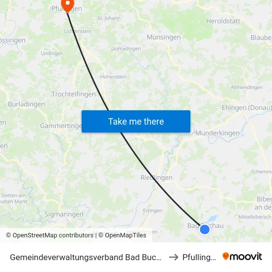 Gemeindeverwaltungsverband Bad Buchau to Pfullingen map