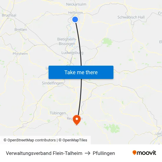 Verwaltungsverband Flein-Talheim to Pfullingen map
