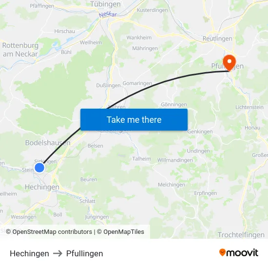 Hechingen to Pfullingen map