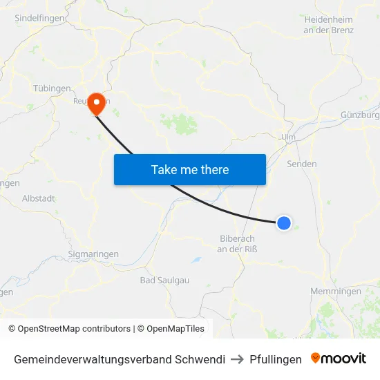 Gemeindeverwaltungsverband Schwendi to Pfullingen map