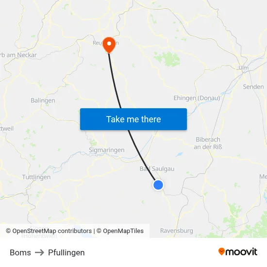Boms to Pfullingen map