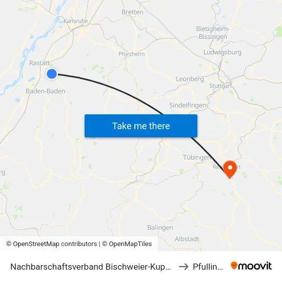 Nachbarschaftsverband Bischweier-Kuppenheim to Pfullingen map