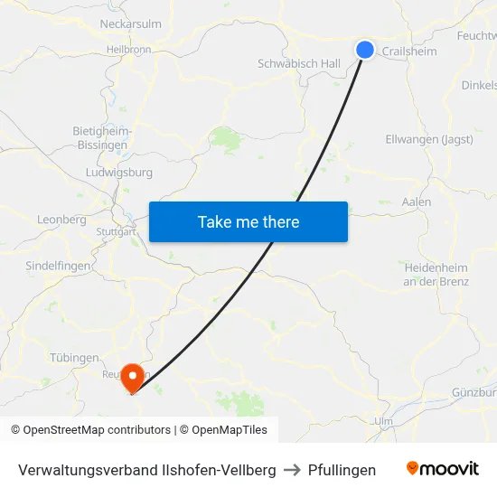 Verwaltungsverband Ilshofen-Vellberg to Pfullingen map