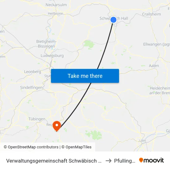 Verwaltungsgemeinschaft Schwäbisch Hall to Pfullingen map