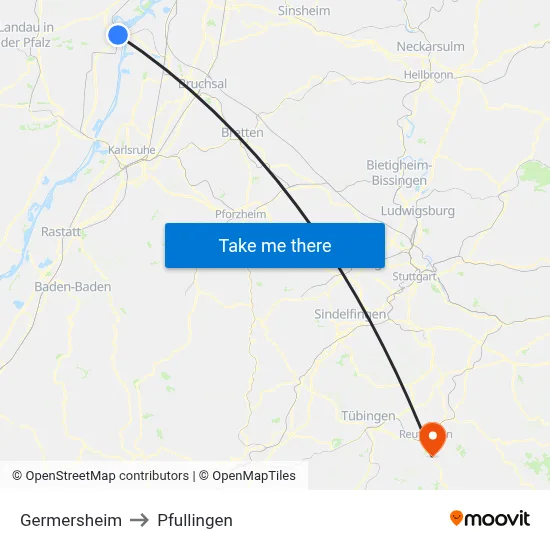 Germersheim to Pfullingen map