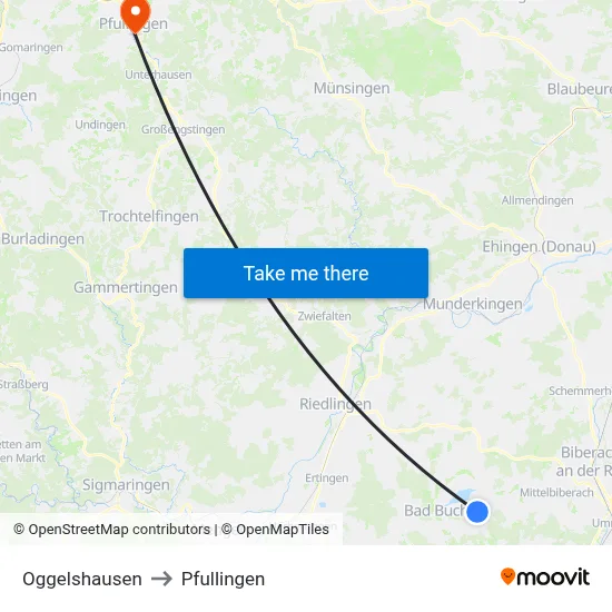 Oggelshausen to Pfullingen map