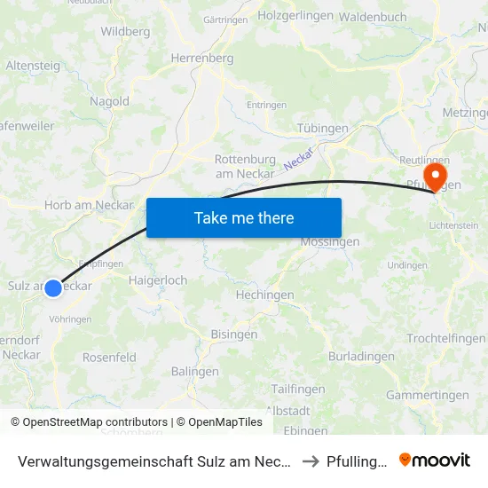 Verwaltungsgemeinschaft Sulz am Neckar to Pfullingen map