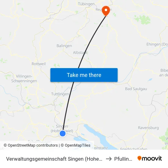 Verwaltungsgemeinschaft Singen (Hohentwiel) to Pfullingen map