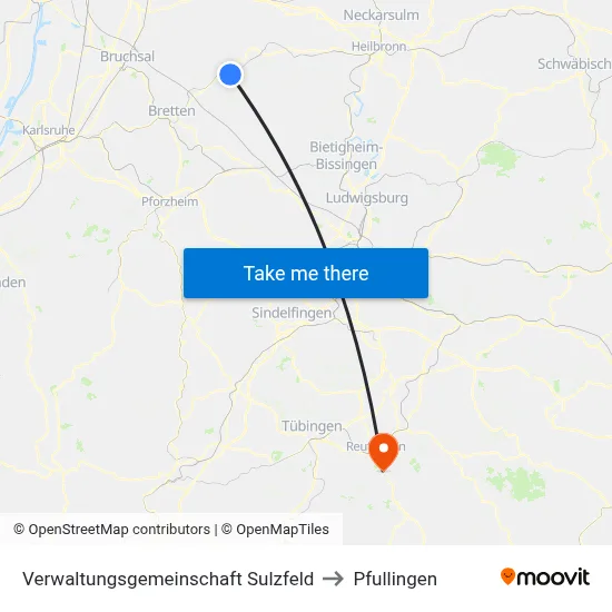 Verwaltungsgemeinschaft Sulzfeld to Pfullingen map