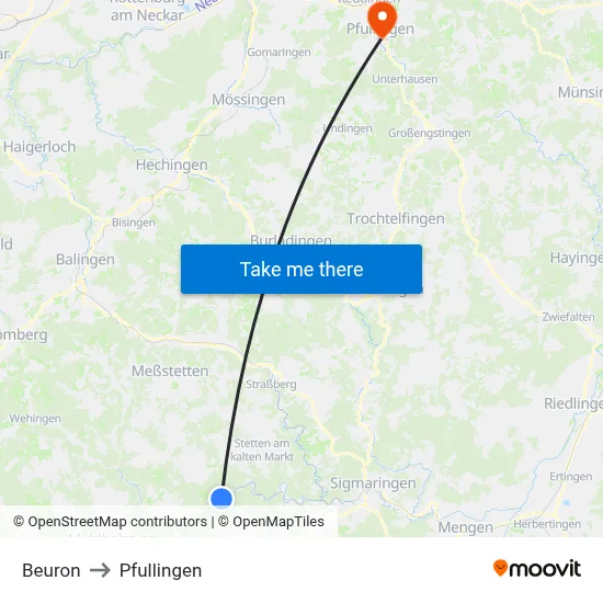 Beuron to Pfullingen map