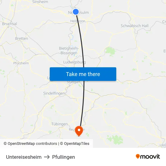 Untereisesheim to Pfullingen map
