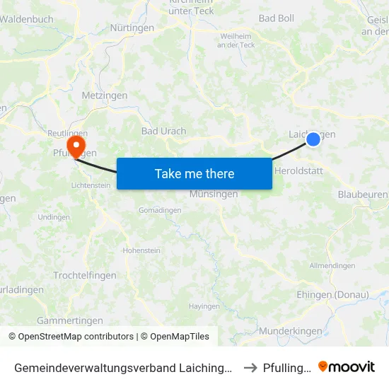Gemeindeverwaltungsverband Laichinger Alb to Pfullingen map