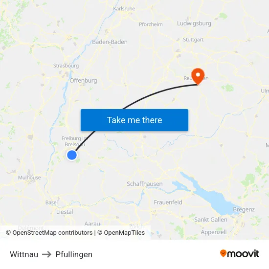 Wittnau to Pfullingen map
