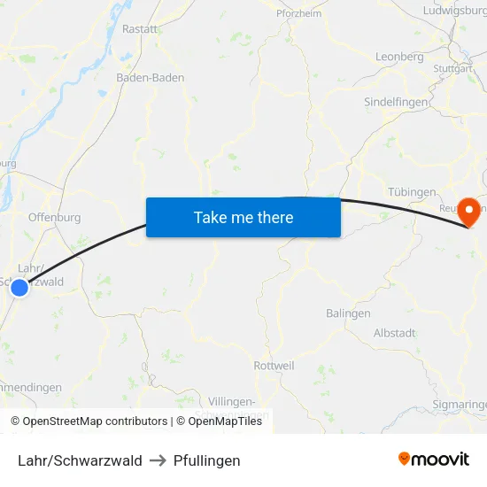 Lahr/Schwarzwald to Pfullingen map