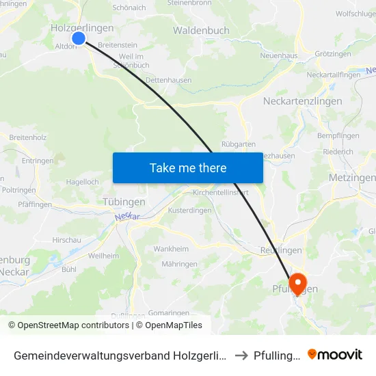 Gemeindeverwaltungsverband Holzgerlingen to Pfullingen map