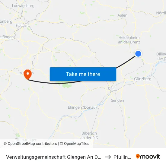 Verwaltungsgemeinschaft Giengen An Der Brenz to Pfullingen map