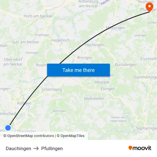 Dauchingen to Pfullingen map
