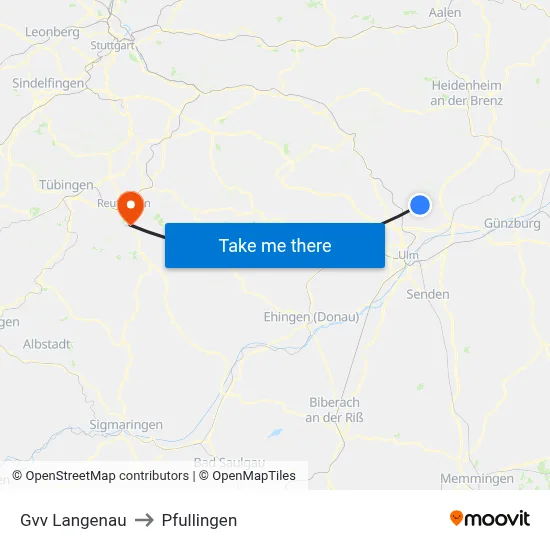Gvv Langenau to Pfullingen map