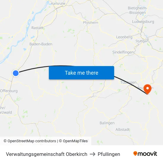 Verwaltungsgemeinschaft Oberkirch to Pfullingen map