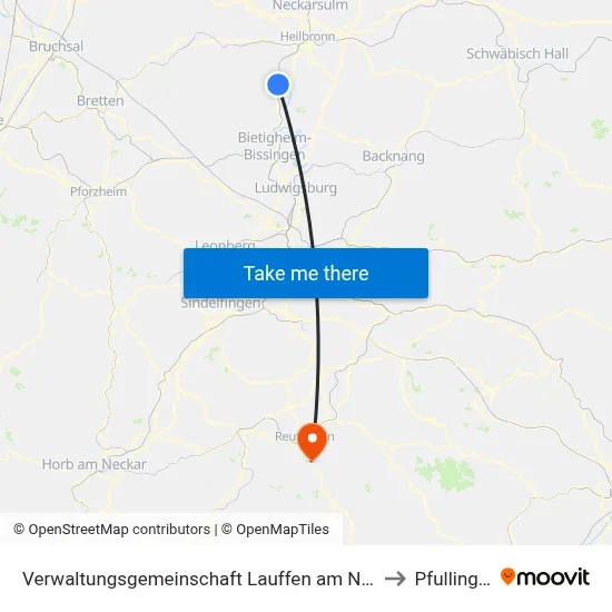 Verwaltungsgemeinschaft Lauffen am Neckar to Pfullingen map