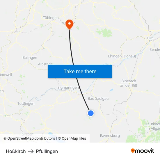 Hoßkirch to Pfullingen map