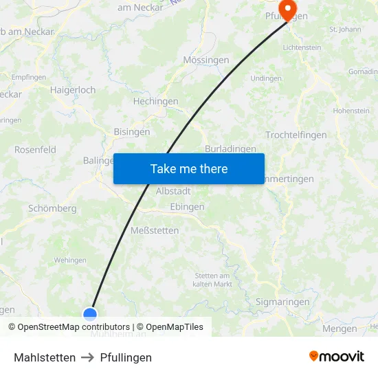 Mahlstetten to Pfullingen map