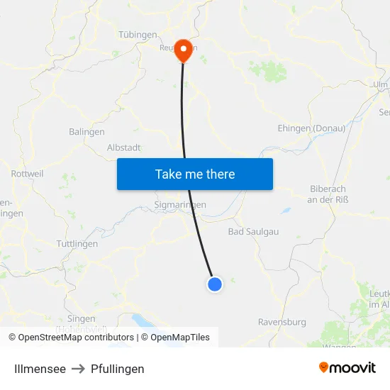 Illmensee to Pfullingen map