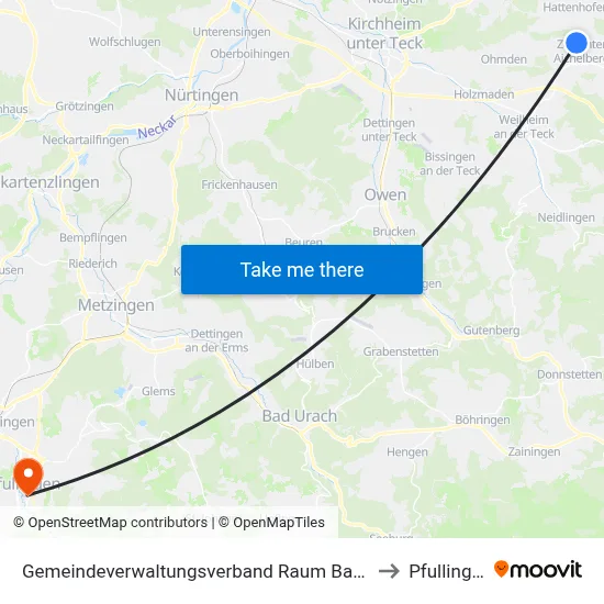 Gemeindeverwaltungsverband Raum Bad Boll to Pfullingen map