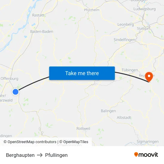 Berghaupten to Pfullingen map