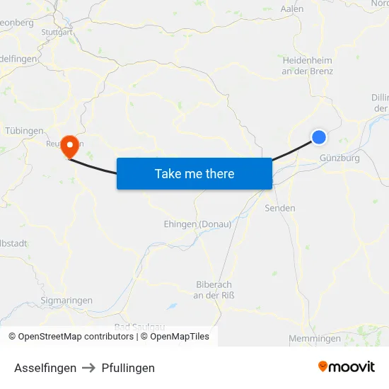 Asselfingen to Pfullingen map