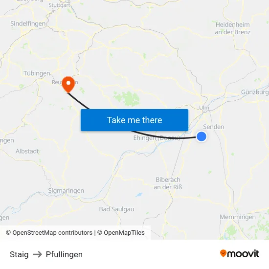 Staig to Pfullingen map