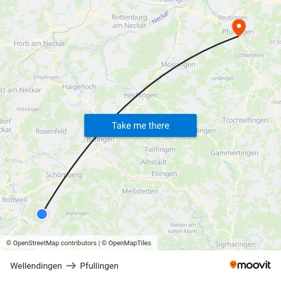 Wellendingen to Pfullingen map