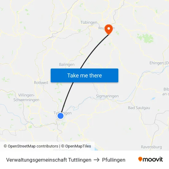 Verwaltungsgemeinschaft Tuttlingen to Pfullingen map