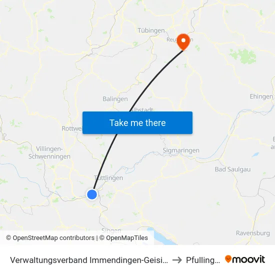 Verwaltungsverband Immendingen-Geisingen to Pfullingen map