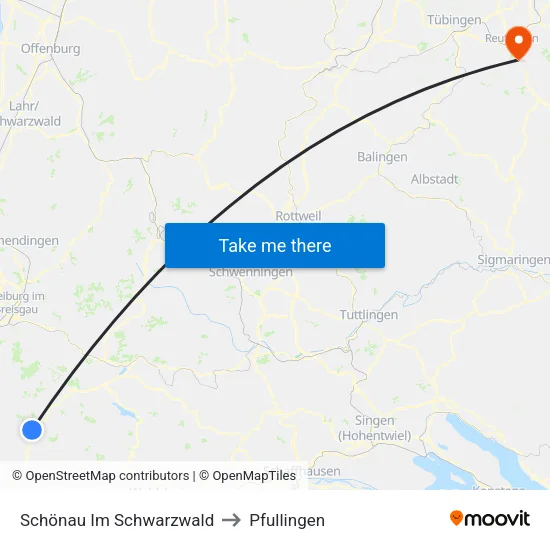 Schönau Im Schwarzwald to Pfullingen map
