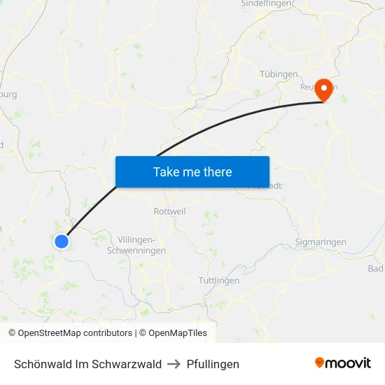 Schönwald Im Schwarzwald to Pfullingen map