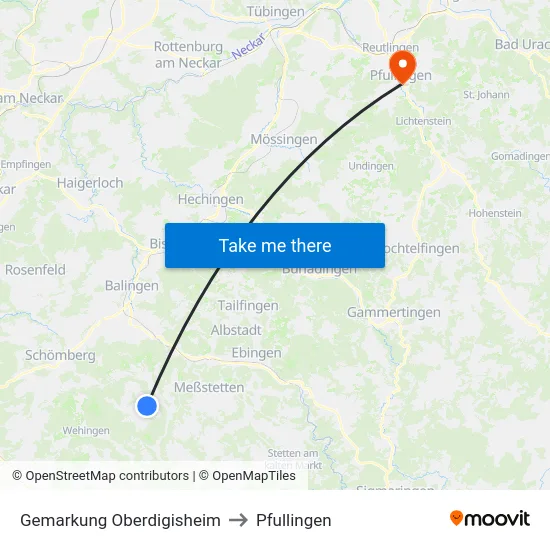 Gemarkung Oberdigisheim to Pfullingen map